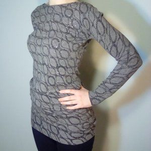 Women's beige black rhinestone tunic sweater